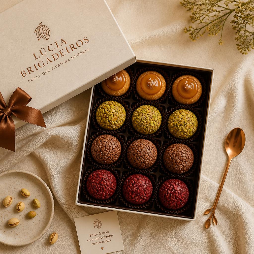 Gift box with twelve assorted gourmet brigadeiros